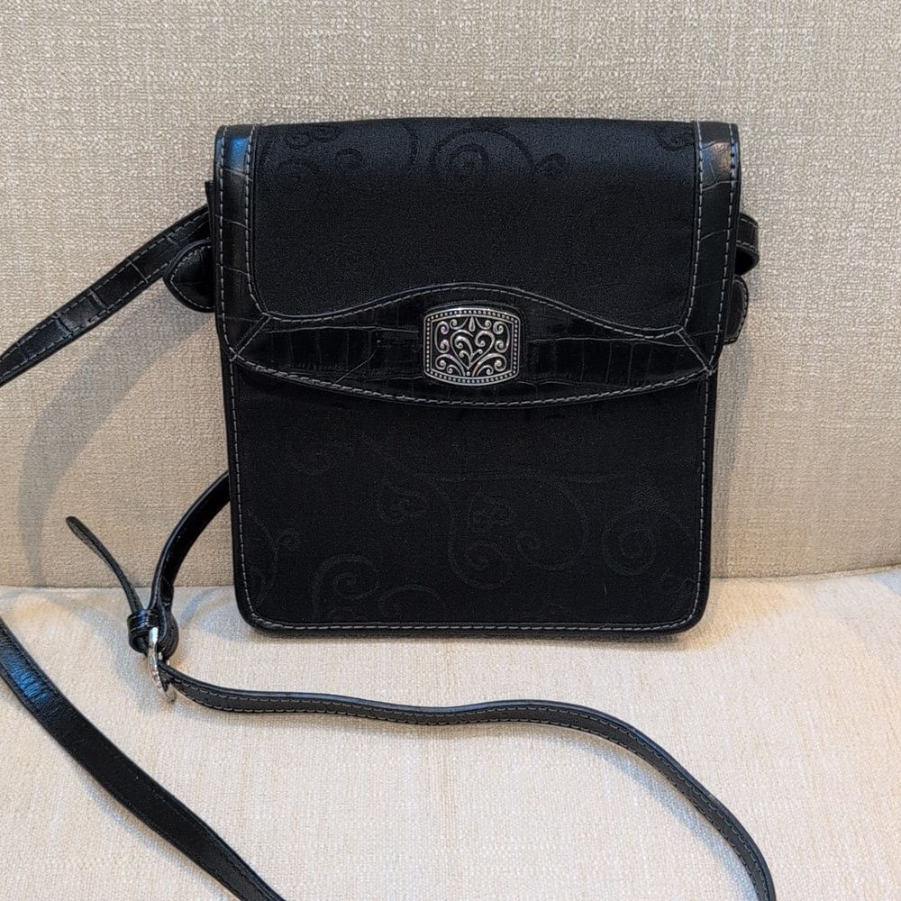 Coldwater Creek 3-Piece Black Heart Jacquard Crossbody Organizer Bag